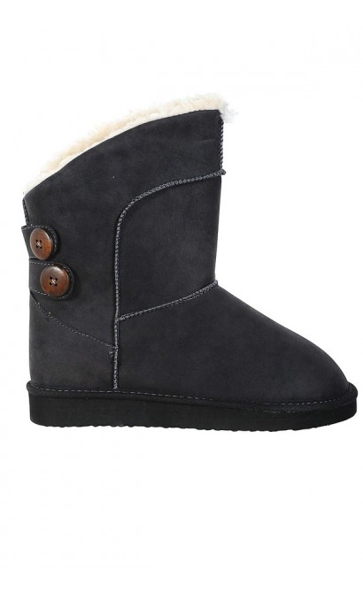 Charcoal Grey Shearling Button Boot